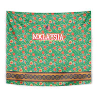 Traditional Malaysian Batik Floral Tapestry with Green Tulip and Red Blossom Pattern