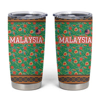 Traditional Malaysian Batik Floral Tumbler Cup with Green Tulip and Red Blossom Pattern