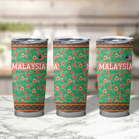 Traditional Malaysian Batik Floral Tumbler Cup with Green Tulip and Red Blossom Pattern