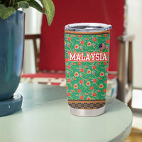 Traditional Malaysian Batik Floral Tumbler Cup with Green Tulip and Red Blossom Pattern