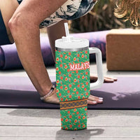 Traditional Malaysian Batik Floral Tumbler With Handle with Green Tulip and Red Blossom Pattern