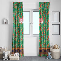 Traditional Malaysian Batik Floral Window Curtain with Green Tulip and Red Blossom Pattern