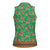 Traditional Malaysian Batik Floral Women Sleeveless Polo Shirt with Green Tulip and Red Blossom Pattern