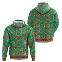 Traditional Malaysian Batik Floral Zip Hoodie with Green Tulip and Red Blossom Pattern