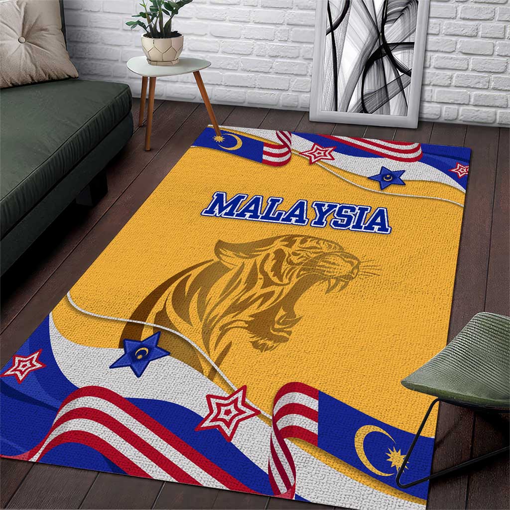 Malaysian Tiger and National Flag Area Rug with Royal Gold and Blue Design