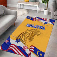 Malaysian Tiger and National Flag Area Rug with Royal Gold and Blue Design