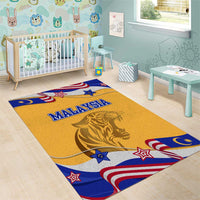 Malaysian Tiger and National Flag Area Rug with Royal Gold and Blue Design
