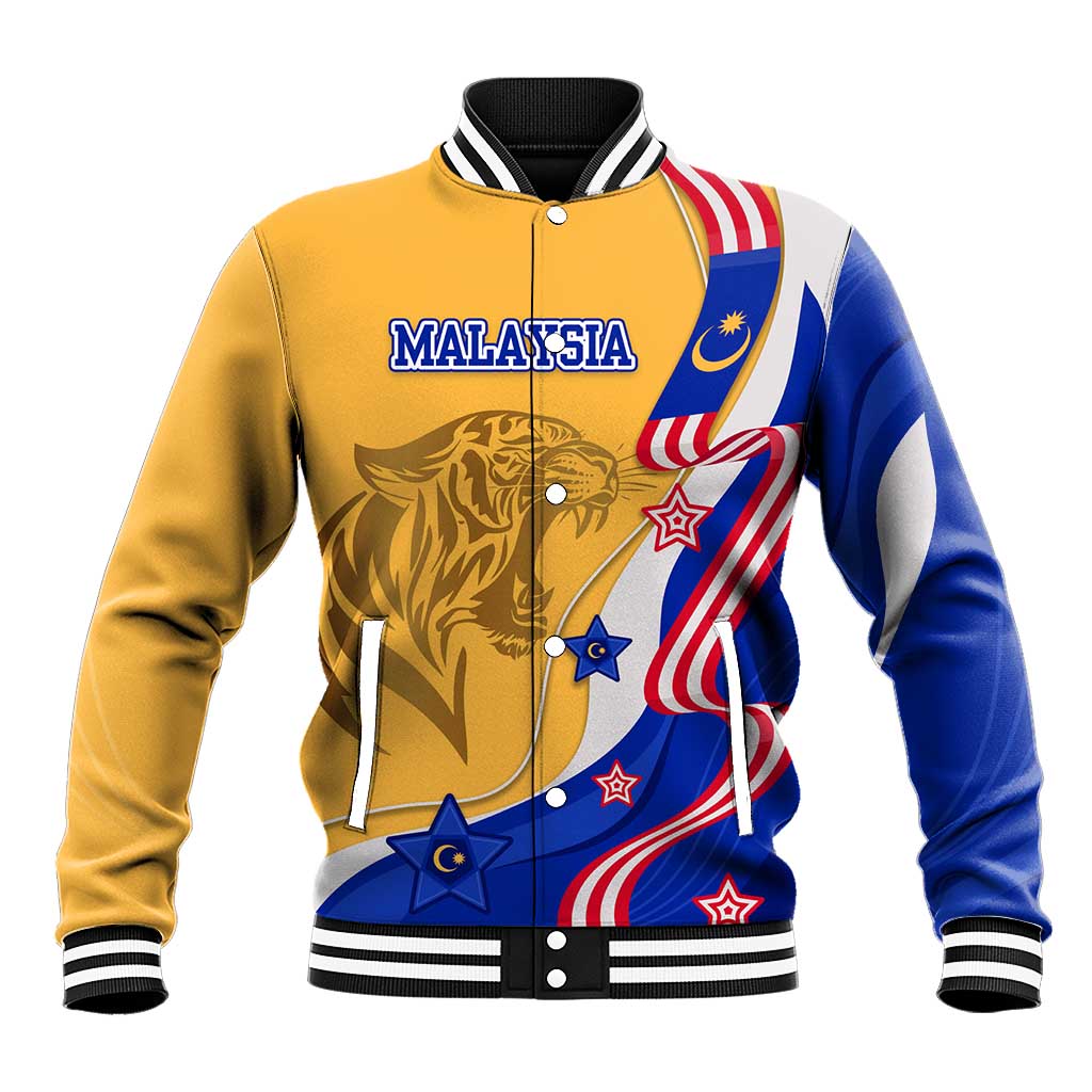 Malaysian Tiger and National Flag Baseball Jacket with Royal Gold and Blue Design