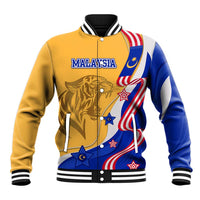 Malaysian Tiger and National Flag Baseball Jacket with Royal Gold and Blue Design