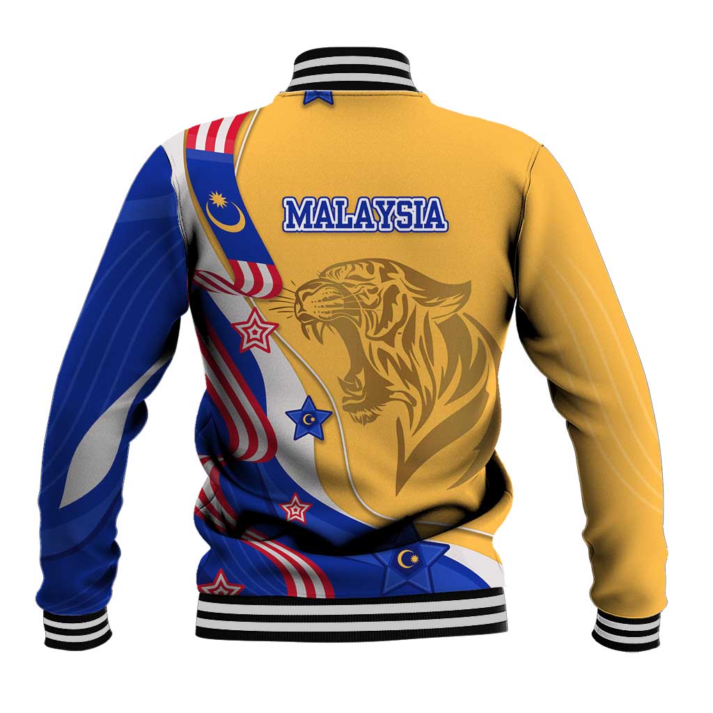 Malaysian Tiger and National Flag Baseball Jacket with Royal Gold and Blue Design