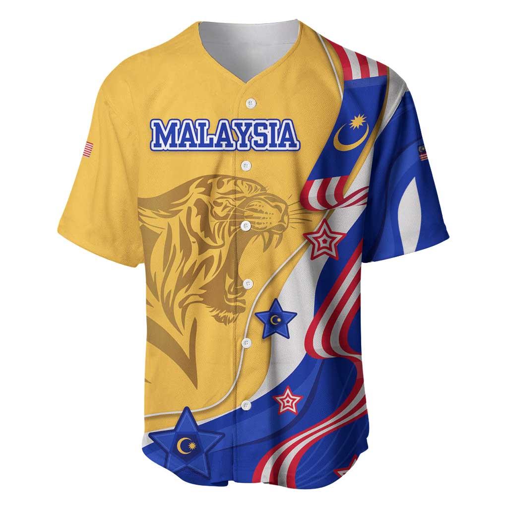 Malaysian Tiger and National Flag Baseball Jersey with Royal Gold and Blue Design