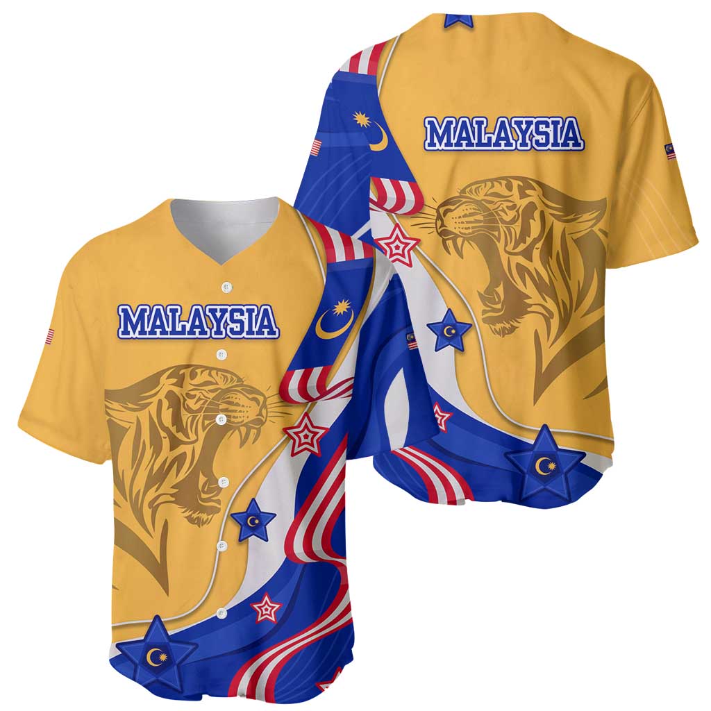 Malaysian Tiger and National Flag Baseball Jersey with Royal Gold and Blue Design