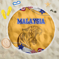 Malaysian Tiger and National Flag Beach Blanket with Royal Gold and Blue Design