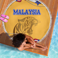 Malaysian Tiger and National Flag Beach Blanket with Royal Gold and Blue Design
