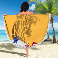 Malaysian Tiger and National Flag Beach Blanket with Royal Gold and Blue Design