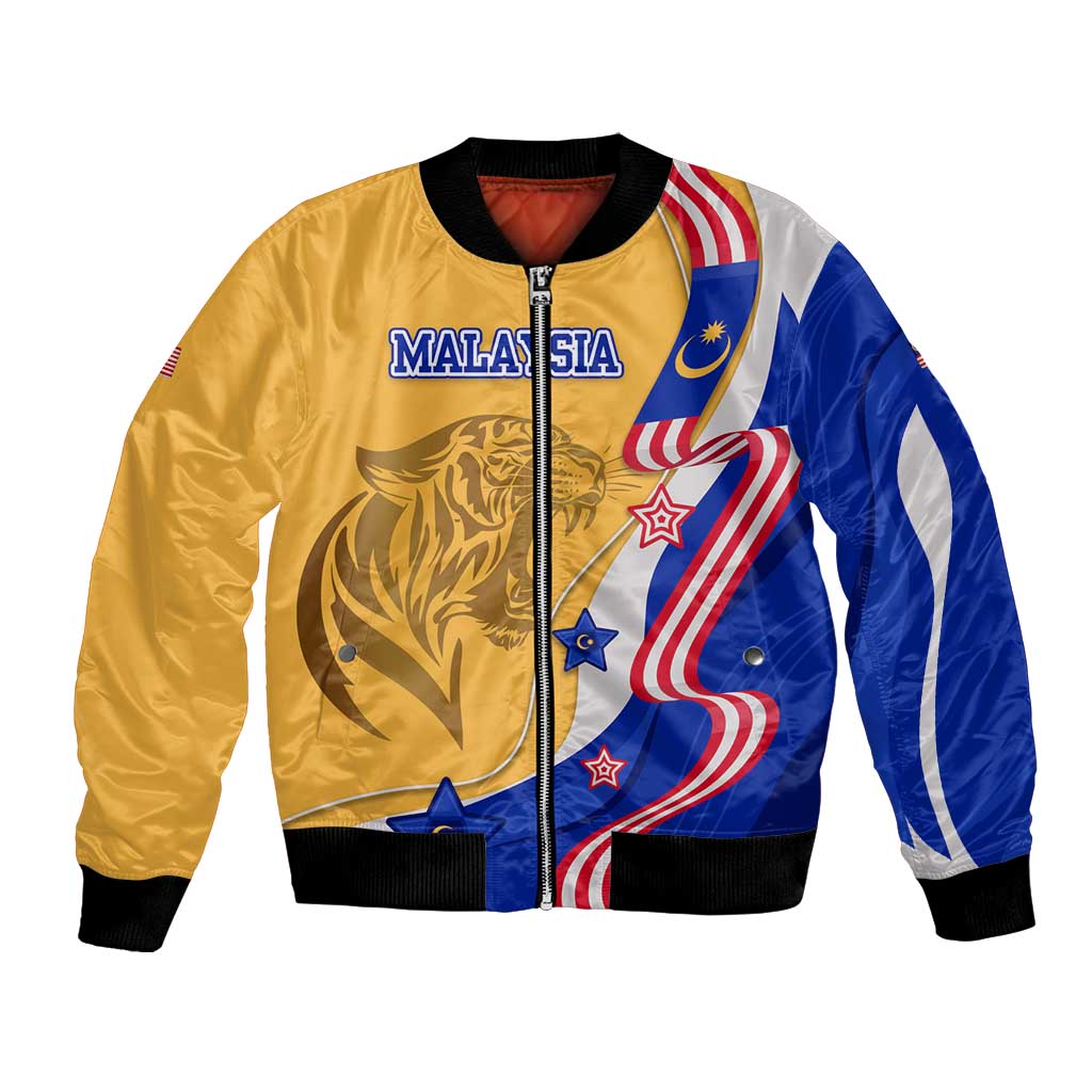 Malaysian Tiger and National Flag Bomber Jacket with Royal Gold and Blue Design