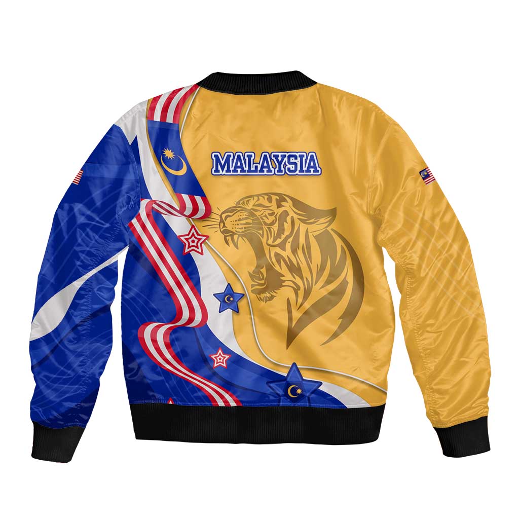 Malaysian Tiger and National Flag Bomber Jacket with Royal Gold and Blue Design