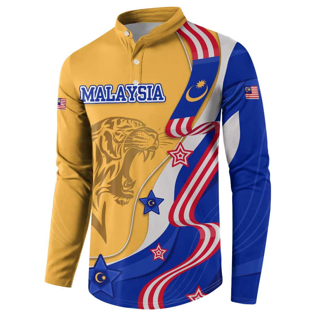 Malaysian Tiger and National Flag Button Sweatshirt with Royal Gold and Blue Design