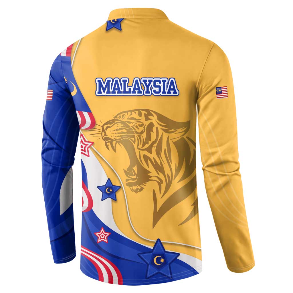 Malaysian Tiger and National Flag Button Sweatshirt with Royal Gold and Blue Design