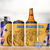Malaysian Tiger and National Flag 4 in 1 Can Cooler Tumbler with Royal Gold and Blue Design