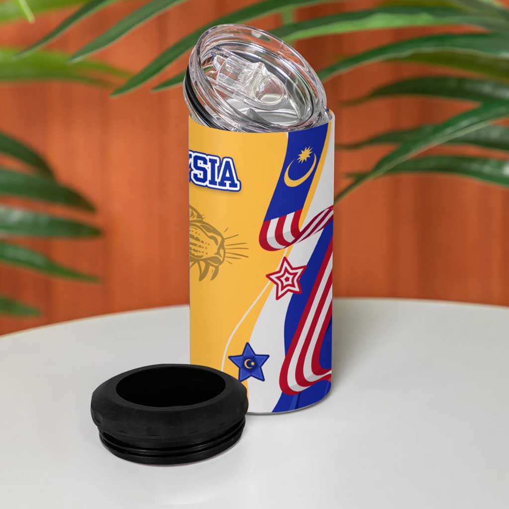 Malaysian Tiger and National Flag 4 in 1 Can Cooler Tumbler with Royal Gold and Blue Design