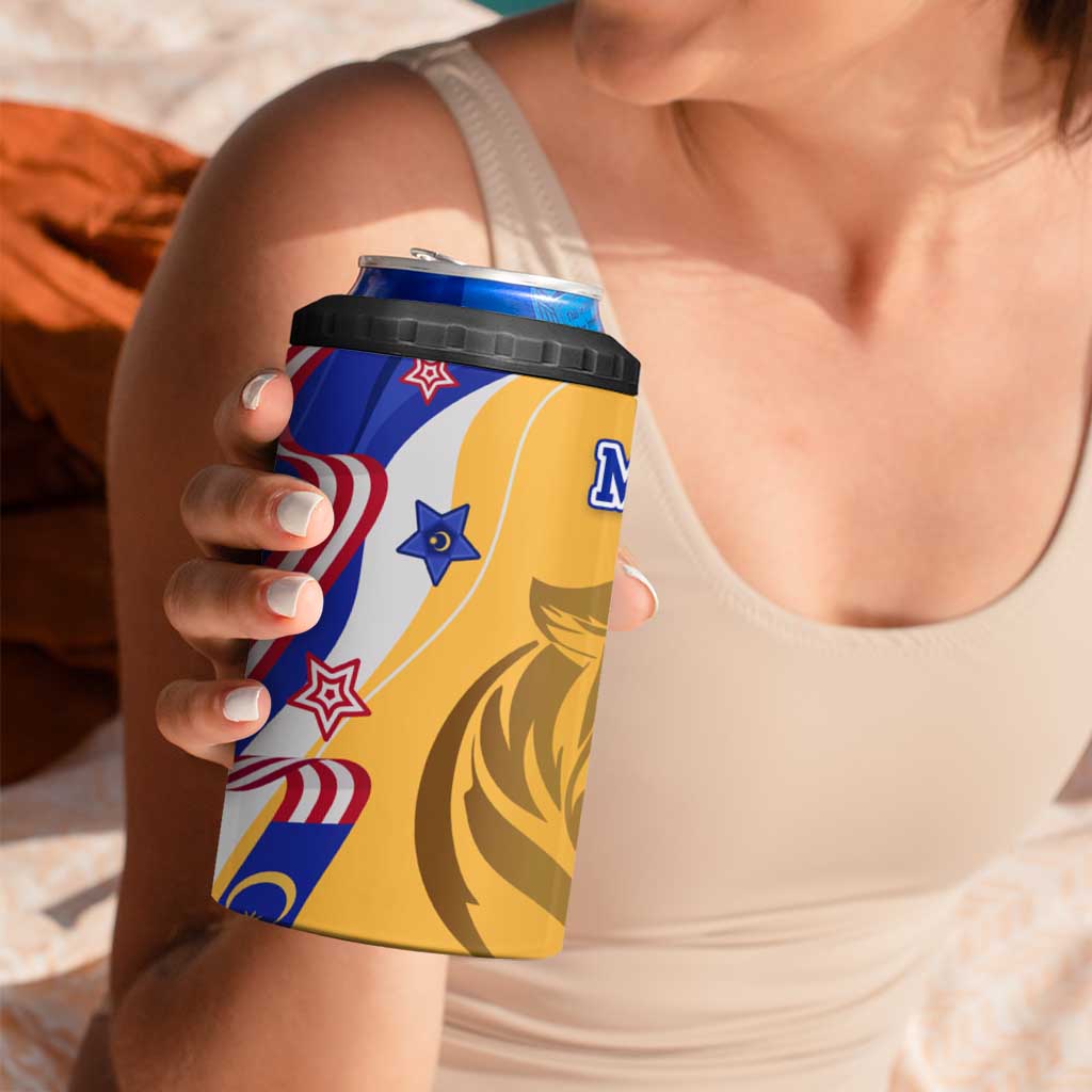 Malaysian Tiger and National Flag 4 in 1 Can Cooler Tumbler with Royal Gold and Blue Design
