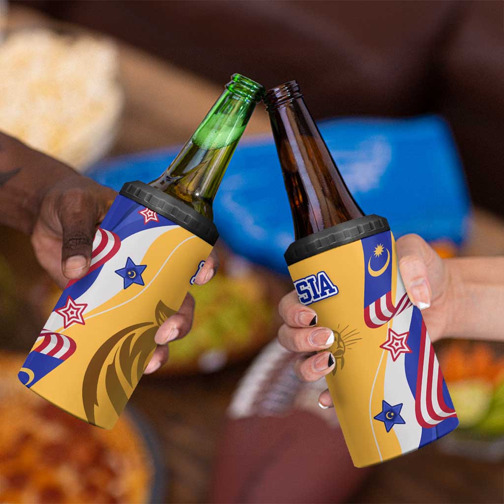 Malaysian Tiger and National Flag 4 in 1 Can Cooler Tumbler with Royal Gold and Blue Design