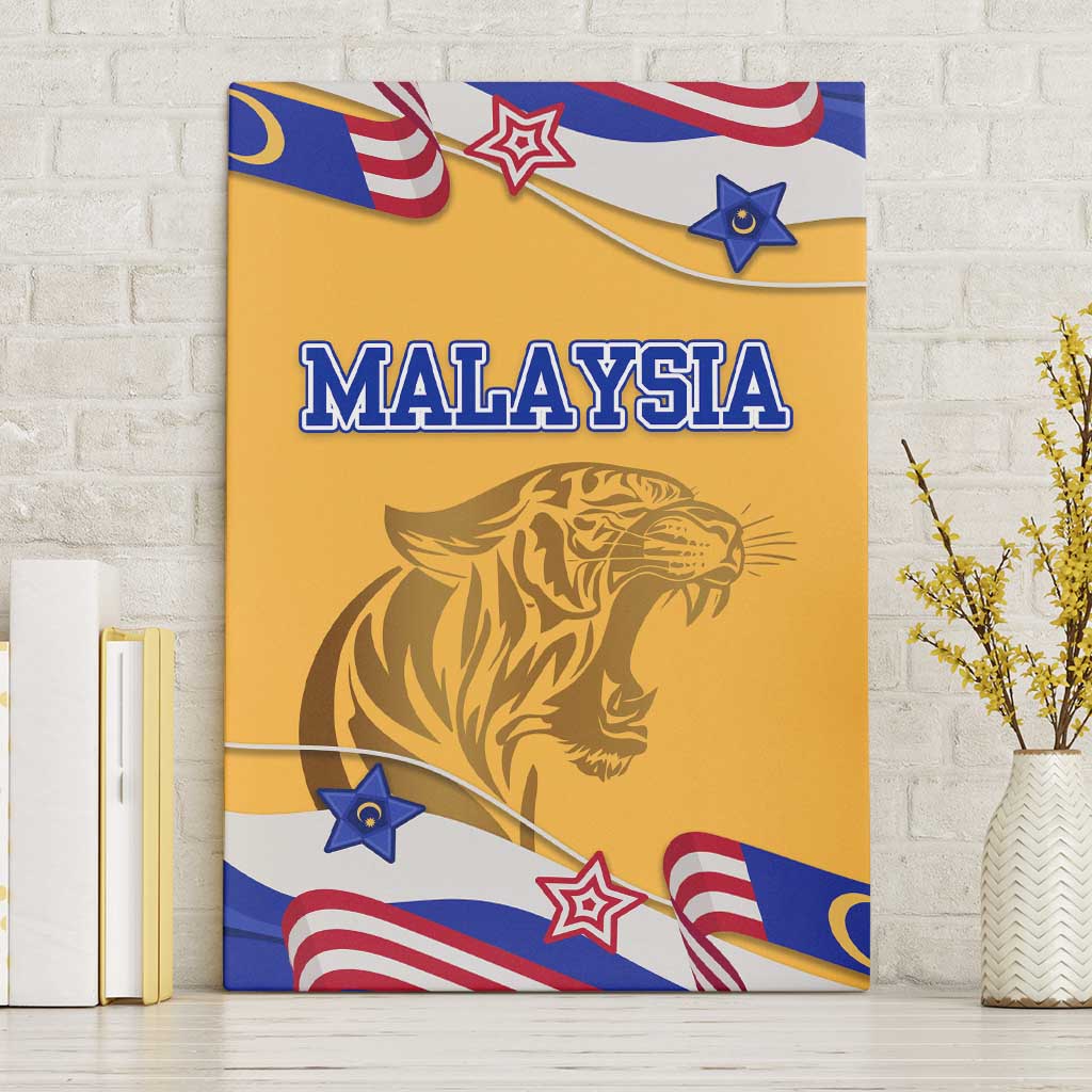 Malaysian Tiger and National Flag Canvas Wall Art with Royal Gold and Blue Design