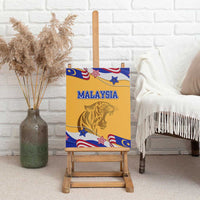 Malaysian Tiger and National Flag Canvas Wall Art with Royal Gold and Blue Design