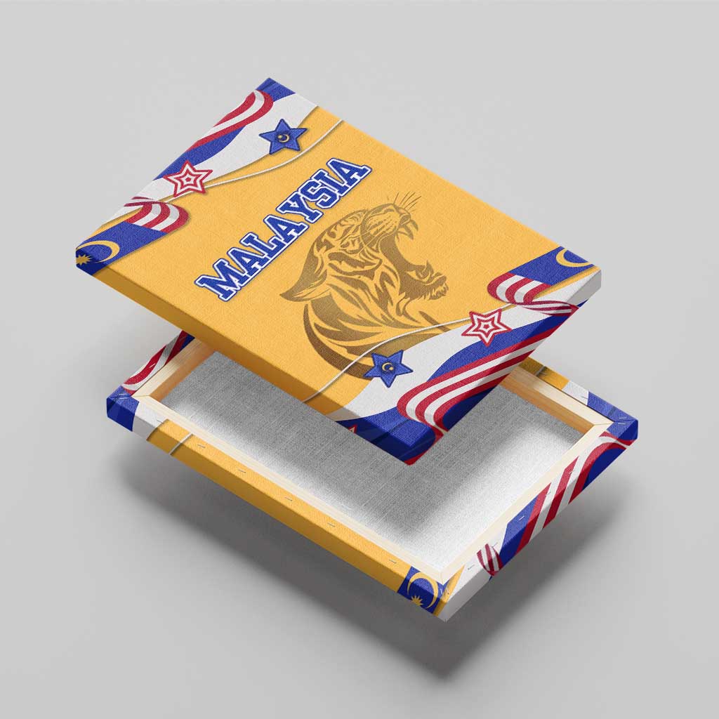 Malaysian Tiger and National Flag Canvas Wall Art with Royal Gold and Blue Design