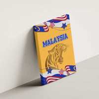 Malaysian Tiger and National Flag Canvas Wall Art with Royal Gold and Blue Design