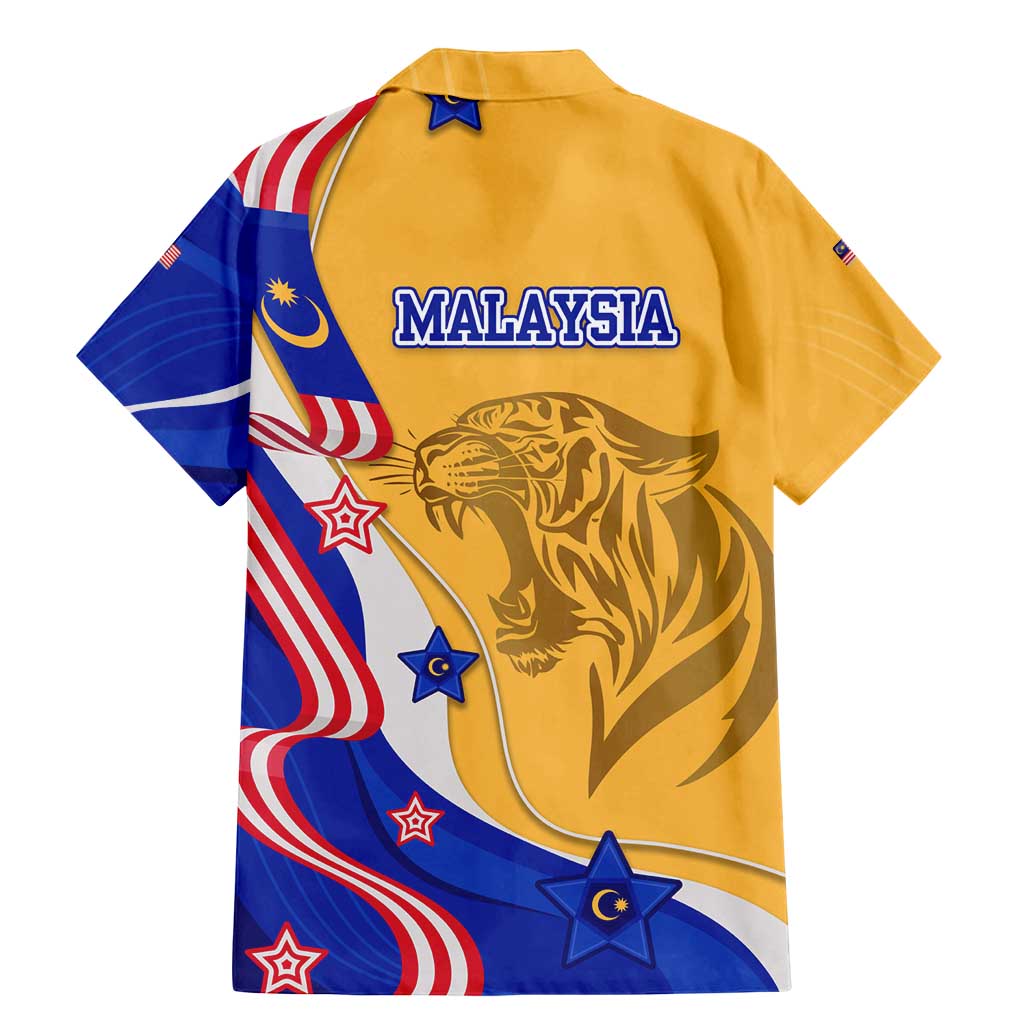 Malaysian Tiger and National Flag Family Matching Mermaid Dress and Hawaiian Shirt with Royal Gold and Blue Design