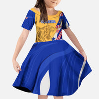 Malaysian Tiger and National Flag Family Matching Off Shoulder Maxi Dress and Hawaiian Shirt with Royal Gold and Blue Design