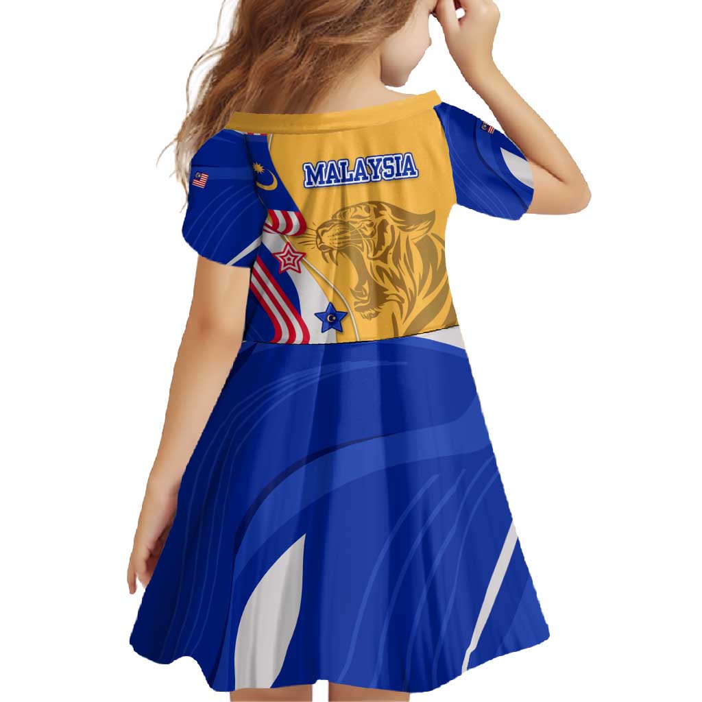 Malaysian Tiger and National Flag Family Matching Off Shoulder Maxi Dress and Hawaiian Shirt with Royal Gold and Blue Design