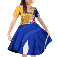 Malaysian Tiger and National Flag Family Matching Off Shoulder Short Dress and Hawaiian Shirt with Royal Gold and Blue Design