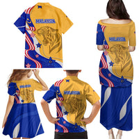 Malaysian Tiger and National Flag Family Matching Puletasi and Hawaiian Shirt with Royal Gold and Blue Design