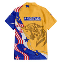 Malaysian Tiger and National Flag Family Matching Puletasi and Hawaiian Shirt with Royal Gold and Blue Design