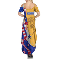 Malaysian Tiger and National Flag Family Matching Summer Maxi Dress and Hawaiian Shirt with Royal Gold and Blue Design