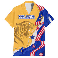Malaysian Tiger and National Flag Family Matching Tank Maxi Dress and Hawaiian Shirt with Royal Gold and Blue Design