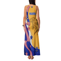 Malaysian Tiger and National Flag Family Matching Tank Maxi Dress and Hawaiian Shirt with Royal Gold and Blue Design