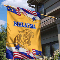 Malaysian Tiger and National Flag Garden Flag with Royal Gold and Blue Design