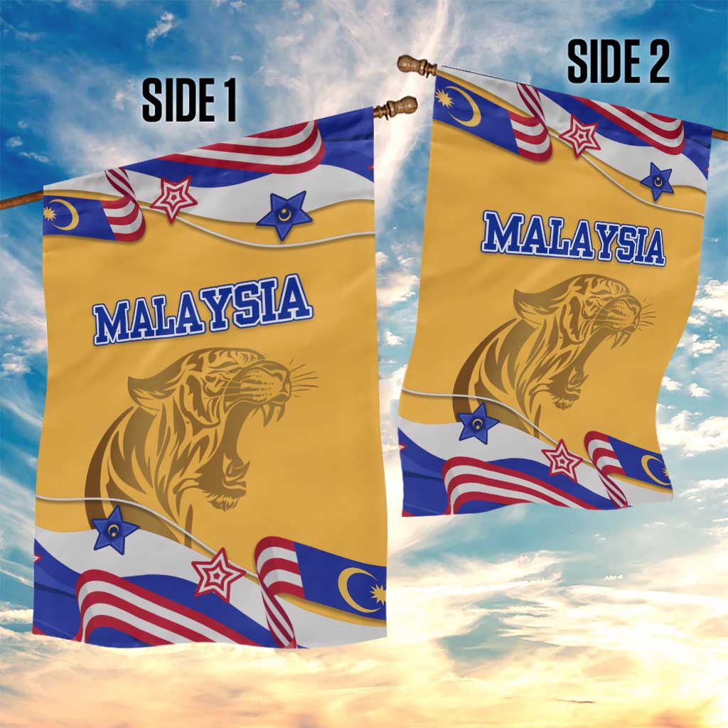 Malaysian Tiger and National Flag Garden Flag with Royal Gold and Blue Design