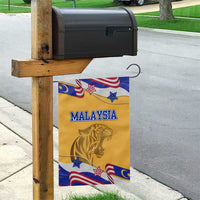 Malaysian Tiger and National Flag Garden Flag with Royal Gold and Blue Design