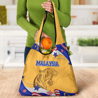 Malaysian Tiger and National Flag Grocery Bag with Royal Gold and Blue Design