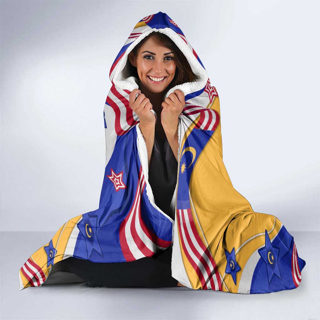 Malaysian Tiger and National Flag Hooded Blanket with Royal Gold and Blue Design