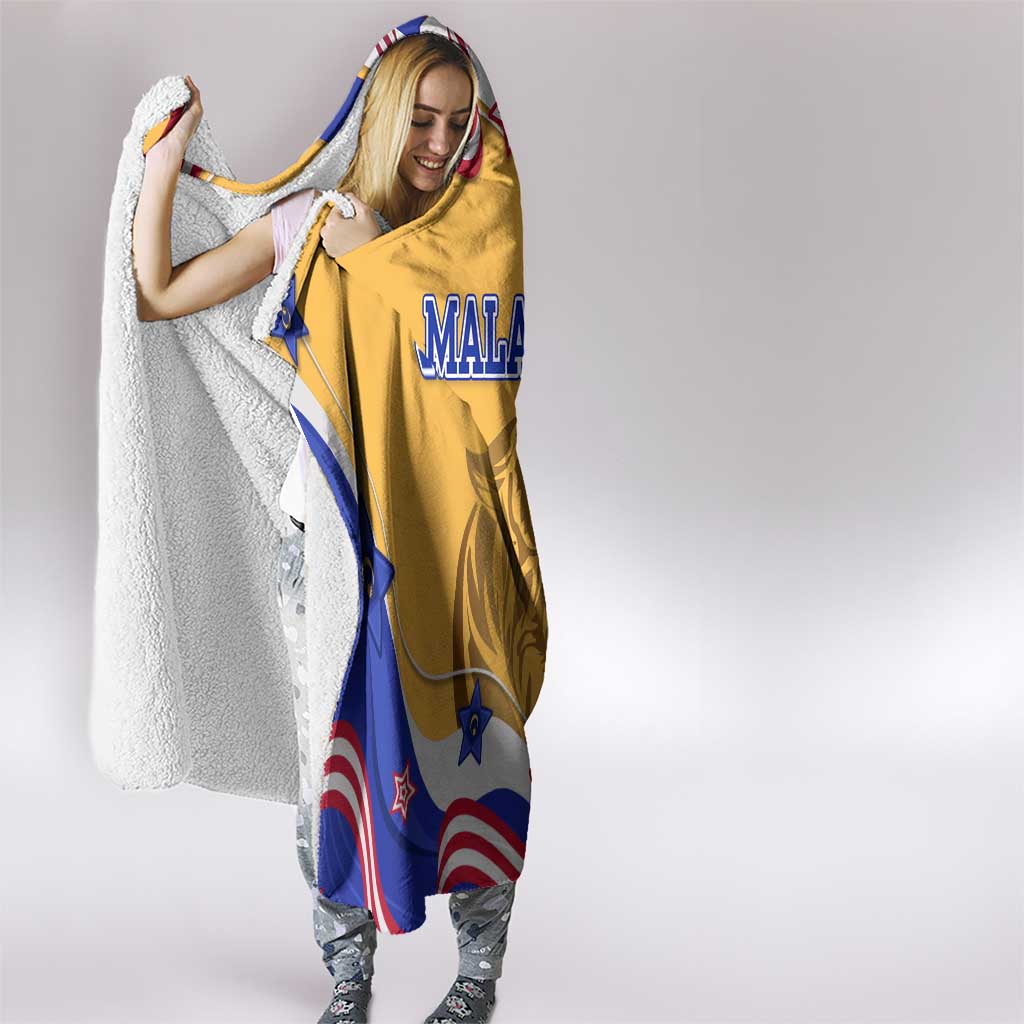 Malaysian Tiger and National Flag Hooded Blanket with Royal Gold and Blue Design