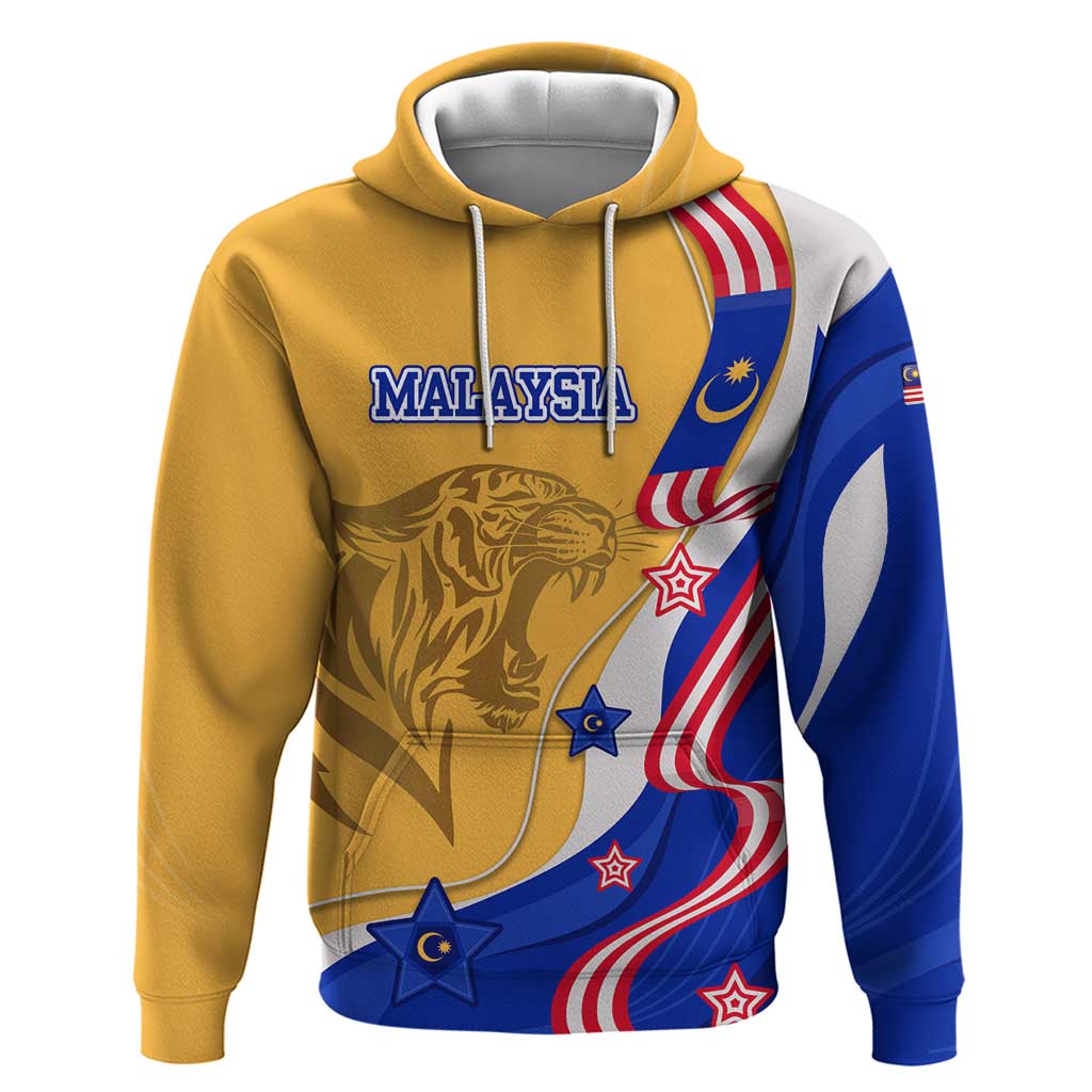Malaysian Tiger and National Flag Hoodie with Royal Gold and Blue Design