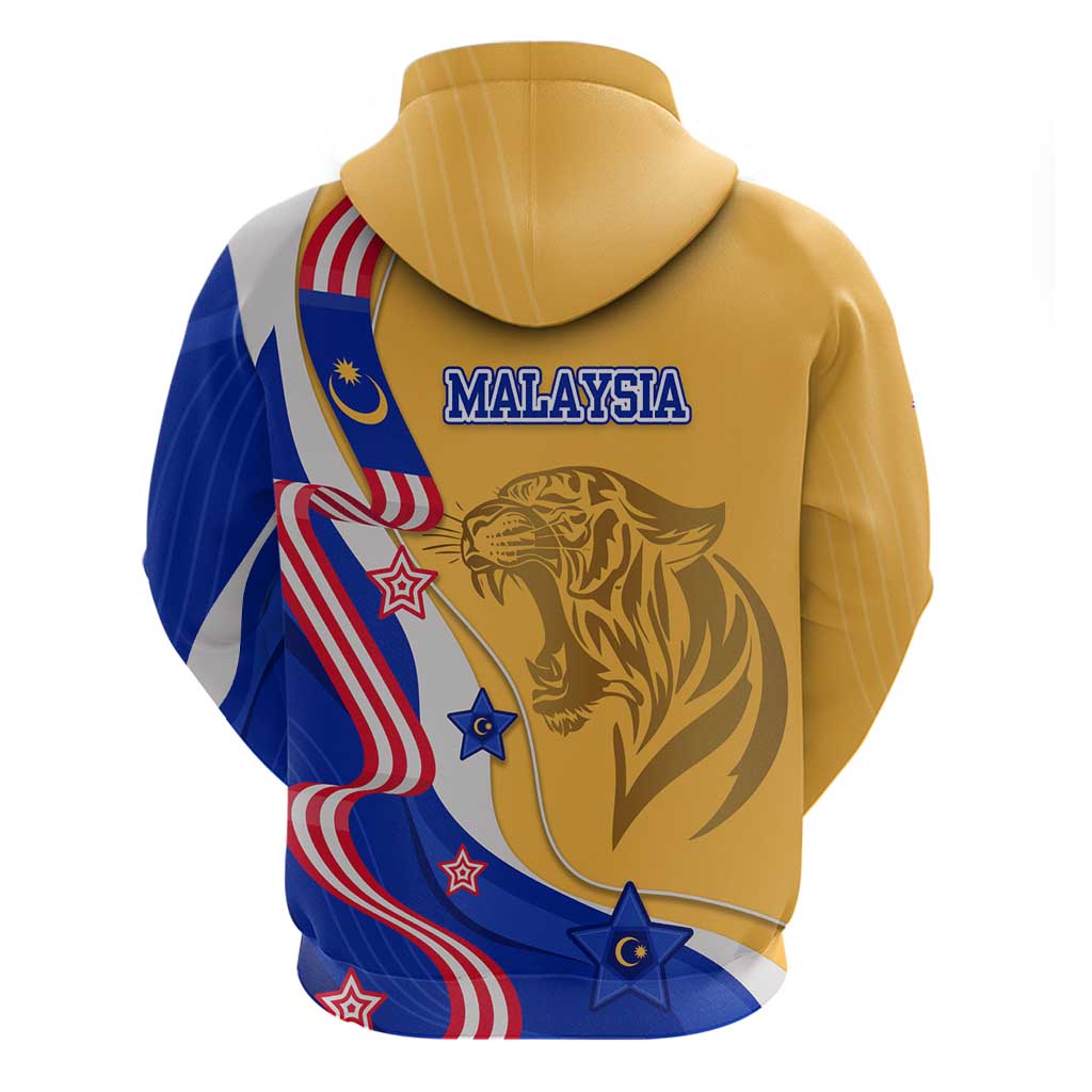 Malaysian Tiger and National Flag Hoodie with Royal Gold and Blue Design