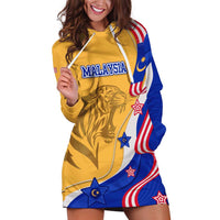 Malaysian Tiger and National Flag Hoodie Dress with Royal Gold and Blue Design