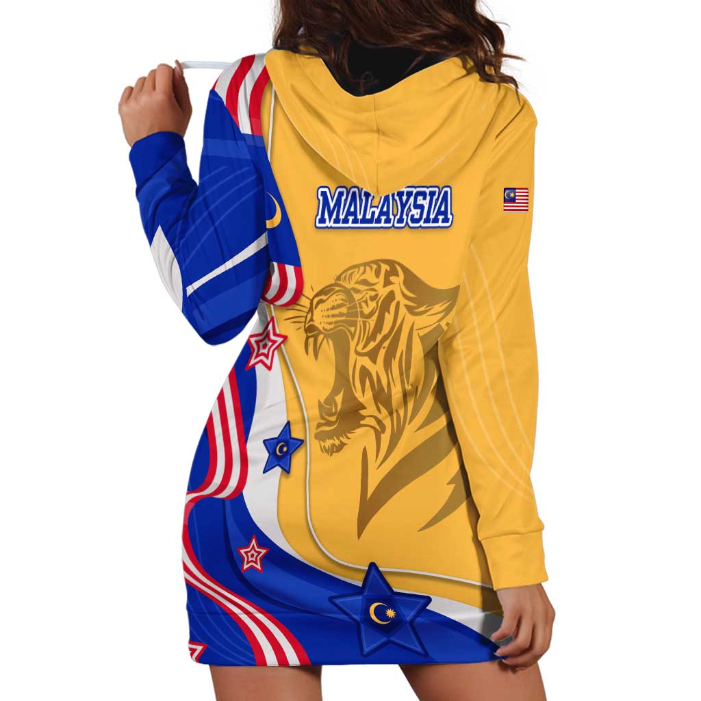 Malaysian Tiger and National Flag Hoodie Dress with Royal Gold and Blue Design